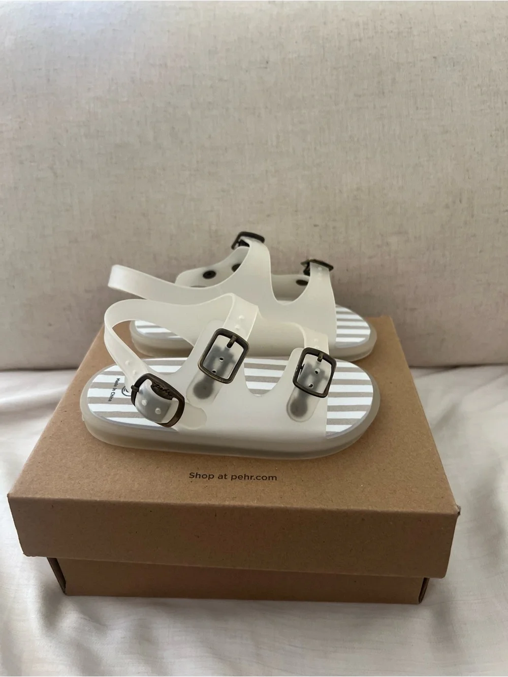 Kids clear Striped Jelly Sandals with Gold Buckles
